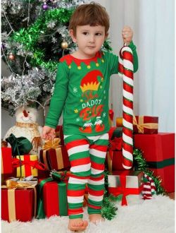 Young Boy Striped & Christmas Print PJ Set