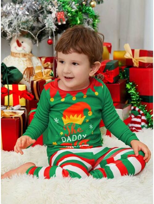 Shein Young Boy Striped & Christmas Print PJ Set