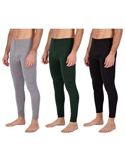 Real Essentials 3 Pack: Men's Thermal Underwear Base Layer Fleece Lined Pants with Fly - Long John Bottom(Big & Tall)