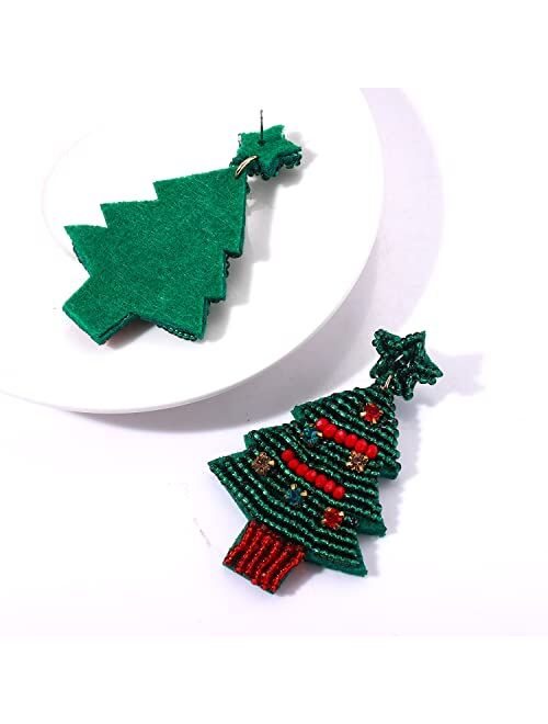 HZEYN Beaded Christmas Earrings Multicolor Crystal Pearl Beaded Snowflake Claus Gloves Drop Dangle Earrings Festive Holiday Jewelry for Women Girls