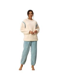 cheibear Womens Pajamas Sets Fluffy 2 Piece Fleece Pullover Tops Pants Loose Winter Sleepwear