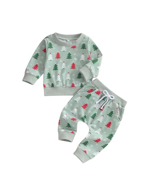 Amnnchya Christmas Toddler Outfit Baby Girl Boy Tree Long Sleeve Sweatshhirt Pants Infant Fall Winter Christmas Clothes