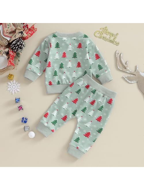 Amnnchya Christmas Toddler Outfit Baby Girl Boy Tree Long Sleeve Sweatshhirt Pants Infant Fall Winter Christmas Clothes