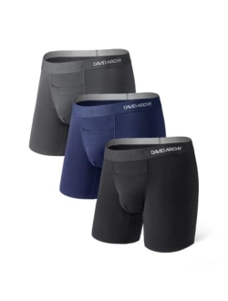 Mens Underwear Soft Breathable Cotton Moisture-Wicking Boxer Briefs with Horizontal Fly 3 Pack