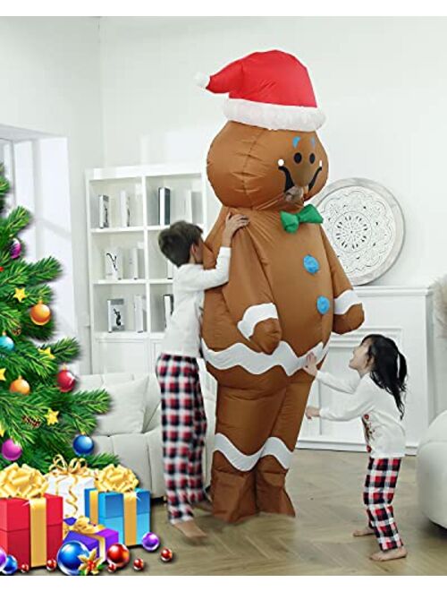 Ovifm Christmas Inflatable Costume Adult,Gingerbread Man Costume,Blow Up Xmas Character Costumes for Women/Men,Holiday Vacation Inflatables Costumes for Thanksgiving Hall