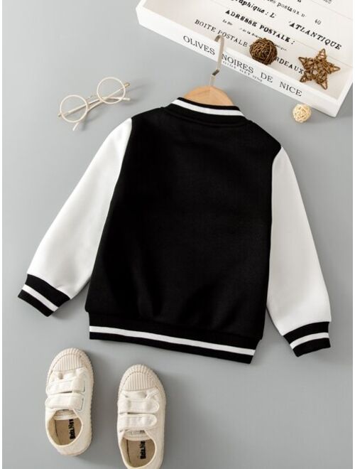 SHEIN Kids Academe Toddler Boys Letter Patched Thermal Varsity Jacket
