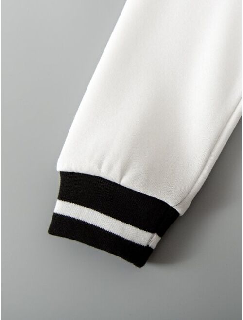 SHEIN Kids Academe Toddler Boys Letter Patched Thermal Varsity Jacket