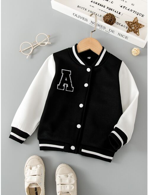 SHEIN Kids Academe Toddler Boys Letter Patched Thermal Varsity Jacket