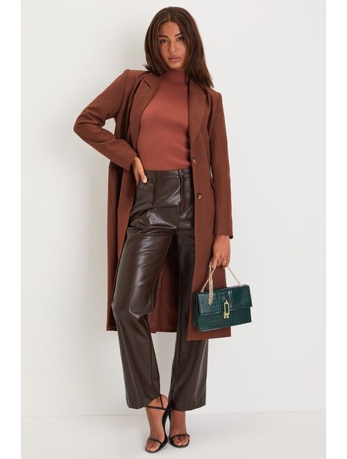 Lulus Elevated Confidence Twill Rust Brown Coat