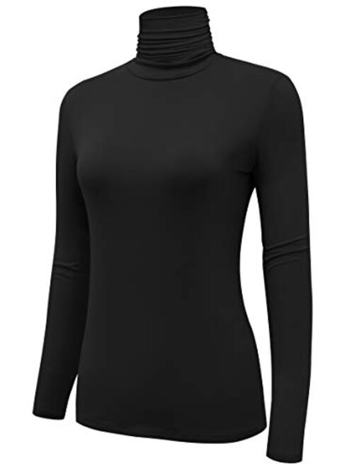 AUHEGN Women's Long Sleeve Lightweight Turtleneck Top Slim Fit Pullover T-Shirt (S-XXL)