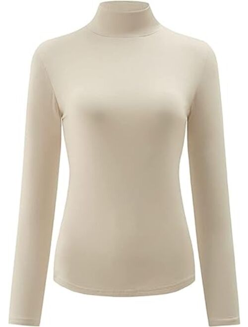 KLOTHO Womens Slim Fitted Mock Turtleneck Tops Long Sleeve Lightweight Base Layer Shirts