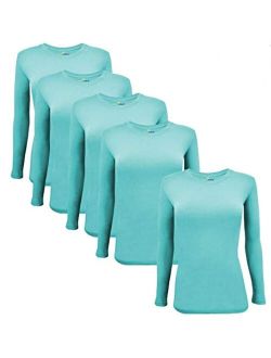 Natural Uniforms Women's Under Scrub Tee Crew Neck Long Sleeve T-Shirt-5-Pack