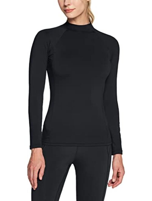 TSLA 1 or 2 Pack Women's Thermal Long Sleeve Tops, Mock Turtle & Crew Neck Shirts, Fleece Lined Compression Base Layer
