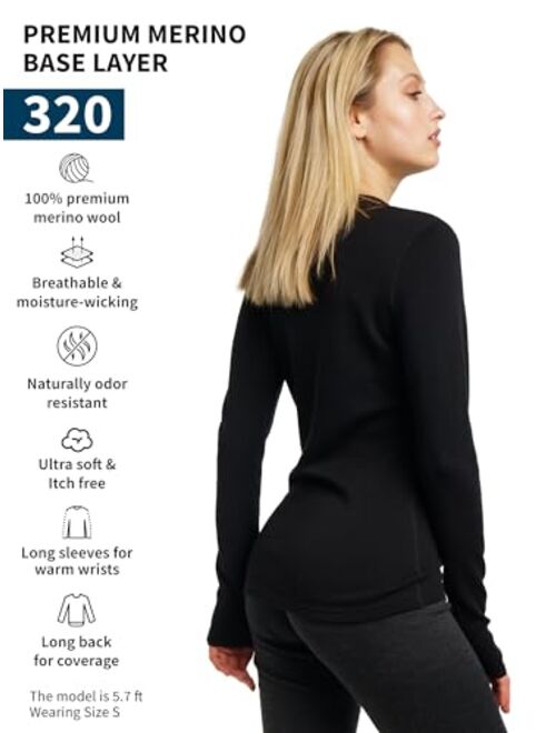 Merino.tech Merino Wool Base Layer Women 100% Merino Wool Lightweight, Midweight Long Sleeve Thermal Shirts + Wool Socks