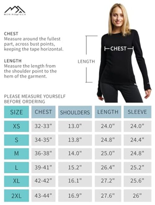 Merino.tech Merino Wool Base Layer Women 100% Merino Wool Lightweight, Midweight Long Sleeve Thermal Shirts + Wool Socks