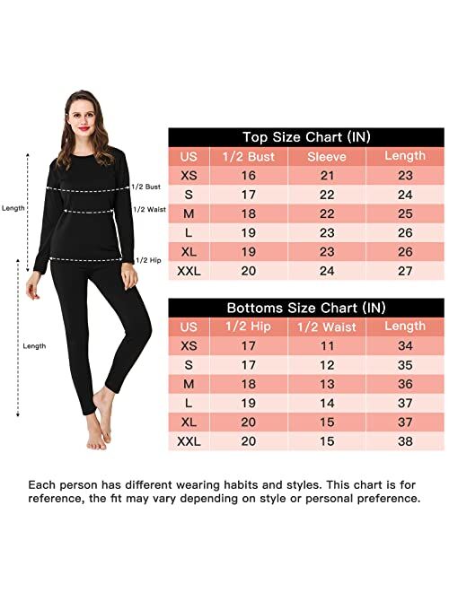 MRIGNT Thermal Underwear for Women Thermal Underwear Set, Ultra Soft Long Johns for Women with Fleece Lined Top Bottom