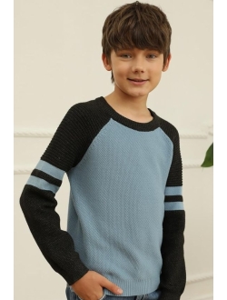 Rrhss Boy's Crew Neck Color Block Pullover Sweater Toddler Casual Cable Knit Jumper Tops