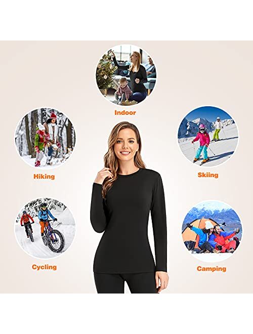 SIMIYA Thermal Underwear Set for Women Long Johns with Fleece Lined Long Sleeves Base Layer Set Top Bottom