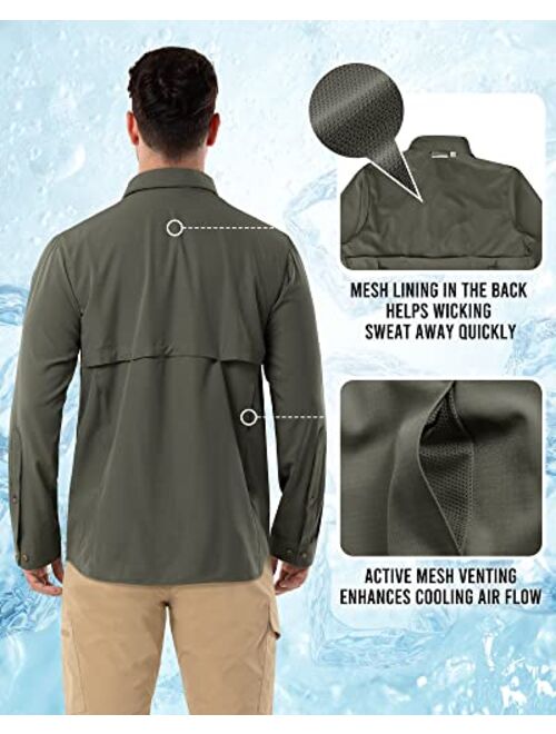 Outdoor Ventures Men's Long Sleeve Hiking Shirt UPF 50 UV Sun Protection Shirt Cooling Quick Dry for Travel Fishing Safari