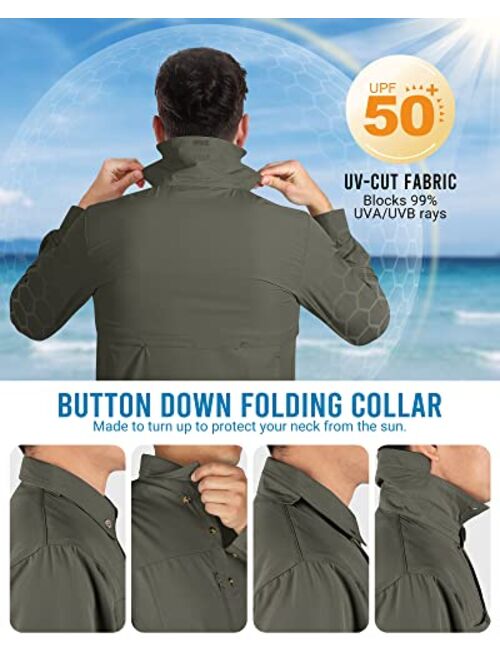 Outdoor Ventures Men's Long Sleeve Hiking Shirt UPF 50 UV Sun Protection Shirt Cooling Quick Dry for Travel Fishing Safari