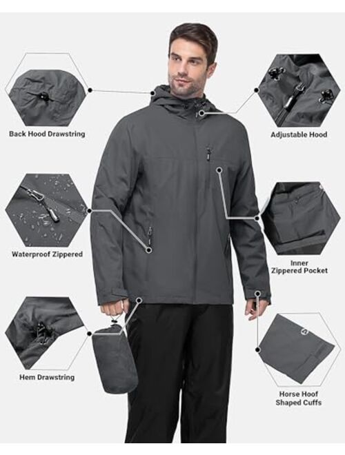 Outdoor Ventures Men's Packable Rain Jacket Waterproof Windbreaker Lightweight Raincoat with Hood