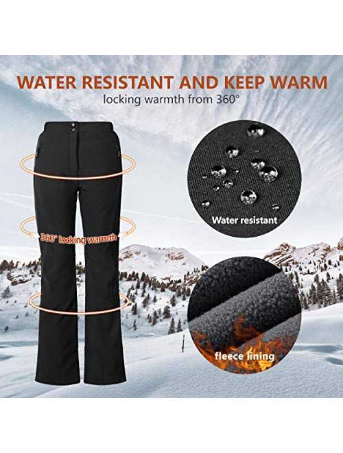 Outdoor Ventures Women's Sleek Waterproof Softshell Fleece Lined Ski Snow Insulated High Rise Hiking Pants with Bottom Zipper