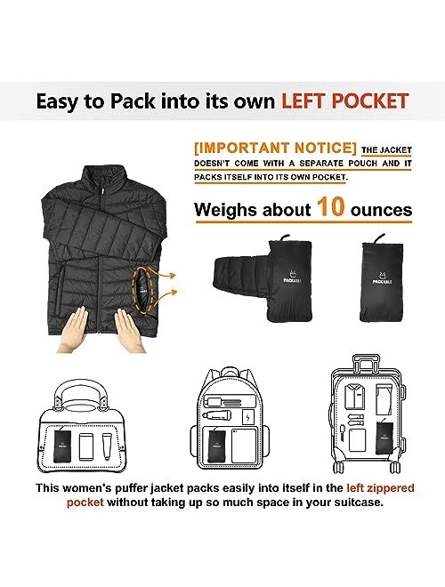 Outdoor Ventures Women's Packable Full-Zip Short Puffer Jacket Insulated Quilted Warm Lightweight Winter Coat