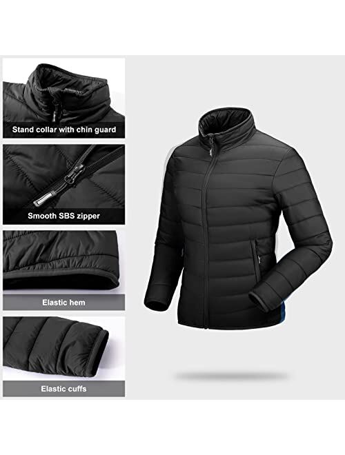 Outdoor Ventures Women's Packable Full-Zip Short Puffer Jacket Insulated Quilted Warm Lightweight Winter Coat