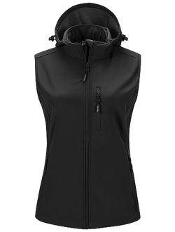 Outdoor Ventures Women's Hooded Lightweight Softshell Vest, Windproof Fleece Lined Sleeveless Jacket for Golf Running Travel