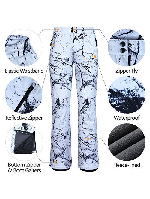 Outdoor Ventures Women's Snow Pants Waterproof Windproof Outdoor Fleece Lined Softshell Insulated Ski Pants with Boot Gaiters