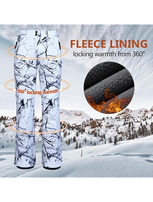 Outdoor Ventures Women's Snow Pants Waterproof Windproof Outdoor Fleece Lined Softshell Insulated Ski Pants with Boot Gaiters
