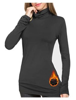 LE VONFORT Womens Mock Turtleneck Tops Long Sleeve Fleece Lined Lightweight Thermal Base Layer