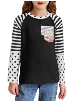 Girls Color Block Sweatshirts Long Sleeve Shirts for Girl Leopard Print Kids Girls Pullover Tops with Fashion Pocket