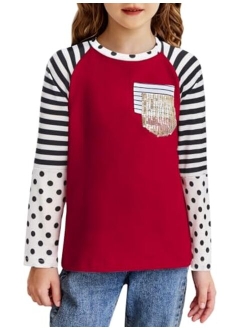 Girls Color Block Sweatshirts Long Sleeve Shirts for Girl Leopard Print Kids Girls Pullover Tops with Fashion Pocket