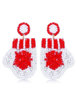 NVENF Christmas Earrings Beaded Xmas Tree Dangle Earring for Women Handmade Bead Holiday Ugly Sweater Hat Gloves Drop Earrings Festive Jewelry Gifts