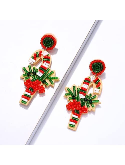 NVENF Christmas Earrings Beaded Xmas Tree Dangle Earring for Women Handmade Bead Holiday Ugly Sweater Hat Gloves Drop Earrings Festive Jewelry Gifts