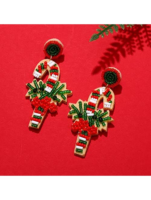 NVENF Christmas Earrings Beaded Xmas Tree Dangle Earring for Women Handmade Bead Holiday Ugly Sweater Hat Gloves Drop Earrings Festive Jewelry Gifts