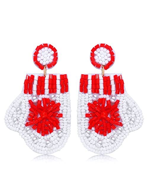 NVENF Christmas Earrings Beaded Xmas Tree Dangle Earring for Women Handmade Bead Holiday Ugly Sweater Hat Gloves Drop Earrings Festive Jewelry Gifts