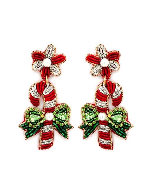Miracle Collection Beaded Embellish Fun Christmas Tree, Candy Cane, Ho Ho Ho, Holy Jolly, Merry Bright Earrings for Christmas and Holidays