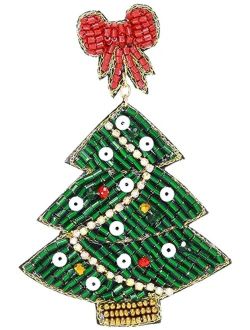 Mud Pie Women's Holiday Beaded Earrings, Christmas Tree, One Size