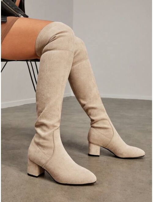 Cuccoo Everyday Collection Faux Suede Point Toe Chunky Heeled Sock Boots
