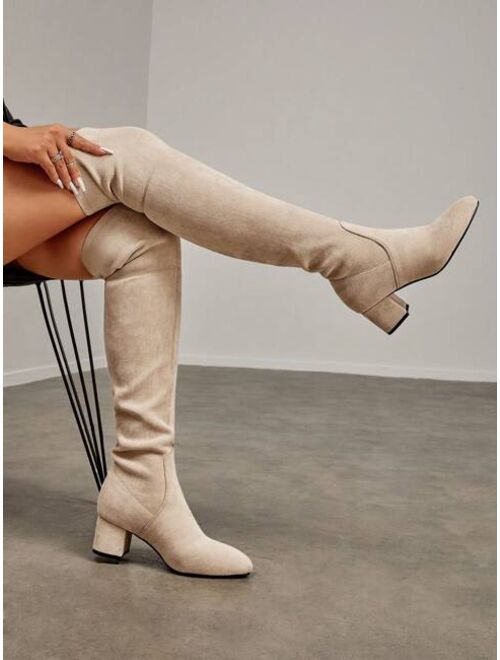 Cuccoo Everyday Collection Faux Suede Point Toe Chunky Heeled Sock Boots
