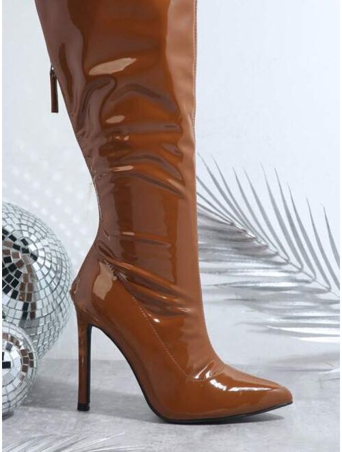 Shein Faux Leather Over-the-Knee Stiletto Boots