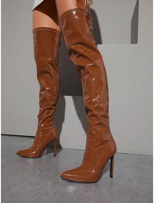 Shein Faux Leather Over-the-Knee Stiletto Boots