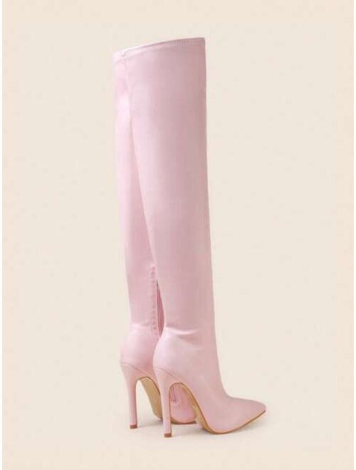 Shein Elastic Over-the-knee Pointed Toe High Heel Boots For Women