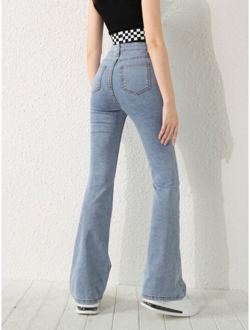 SHEIN Teen Girls Solid Bootcut Jeans