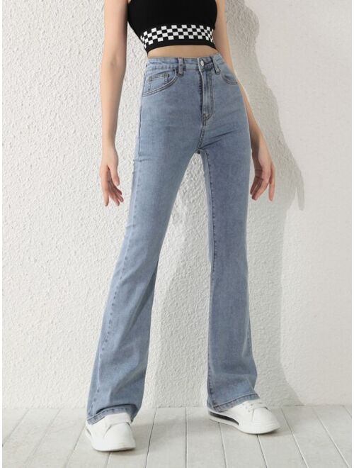 SHEIN Teen Girls Solid Bootcut Jeans