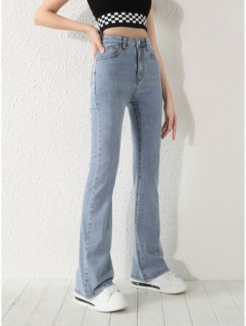 SHEIN Teen Girls Solid Bootcut Jeans