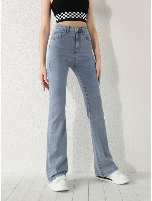 SHEIN Teen Girls Solid Bootcut Jeans