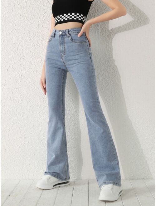 SHEIN Teen Girls Solid Bootcut Jeans